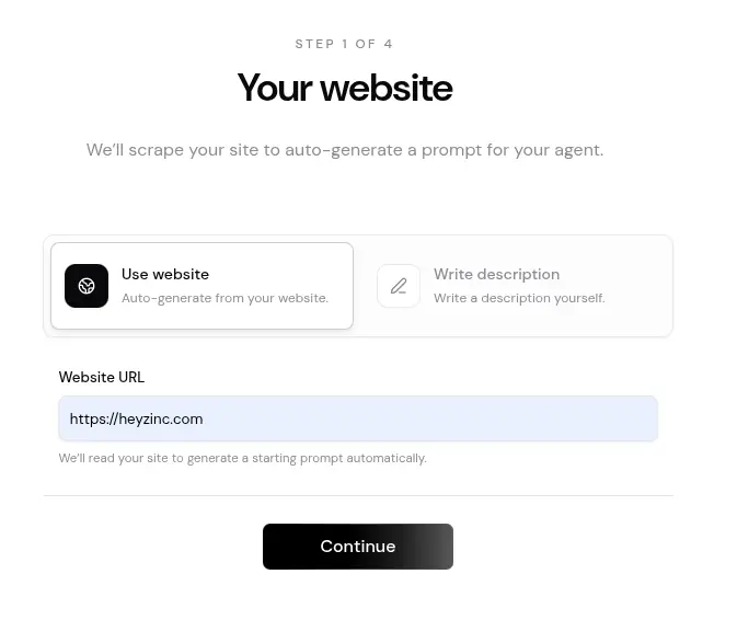 Website URL input field during onboarding